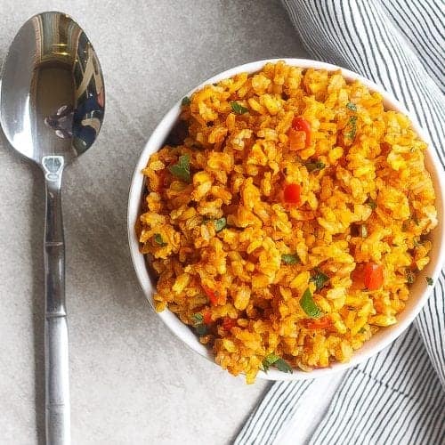 Jollof rice in a bowl