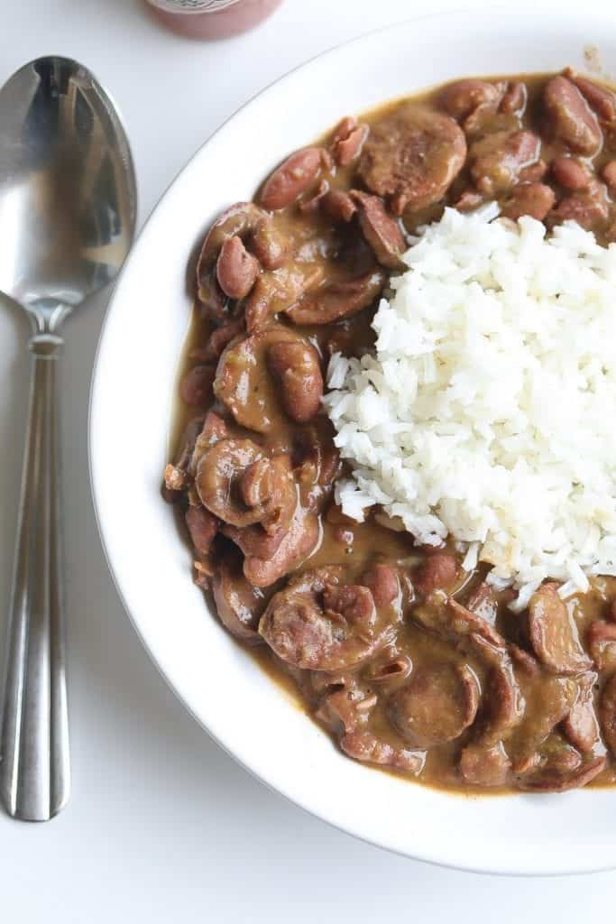 easy red beans and rice in a bowl