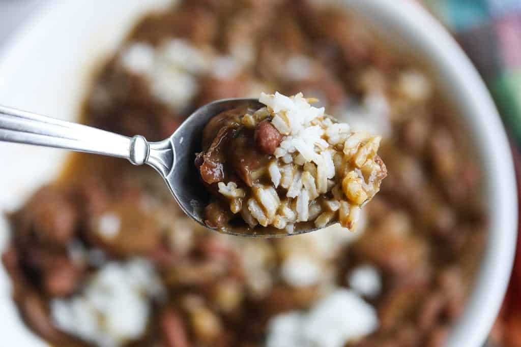 easy red beans and rice in a bowl