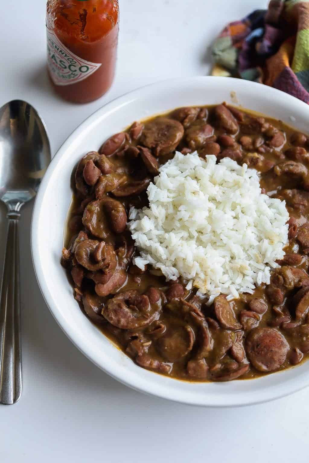 easy red beans and rice in a bowl