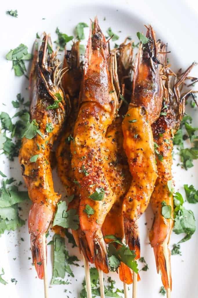 grilled shrimp skewers with peanut sauce