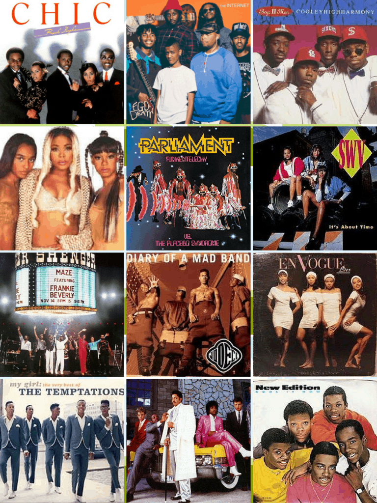 R&b music groups collage of artists.