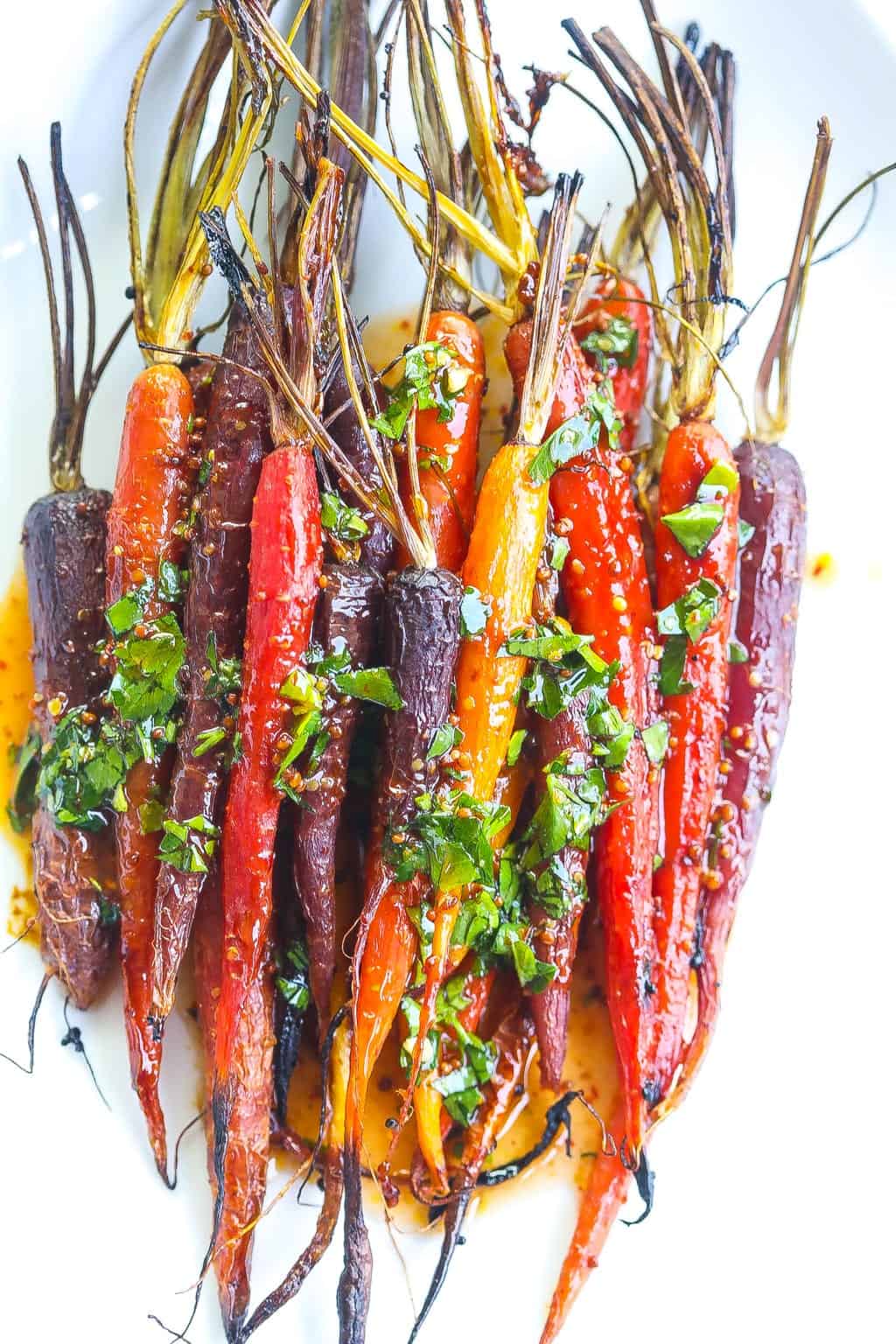 Whole Roasted Carrots Glazed with Spicy Sweet Harissa Sauce