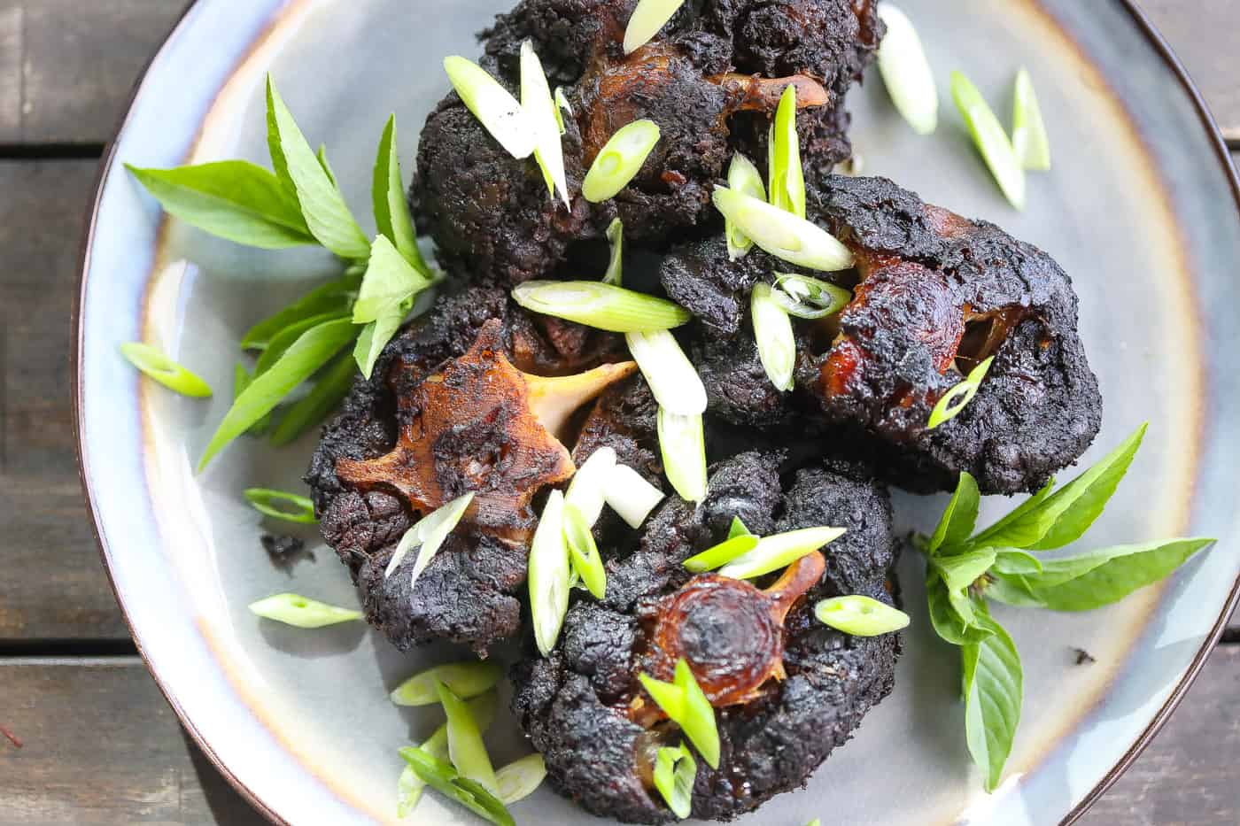 Jerk oxtails on a plate