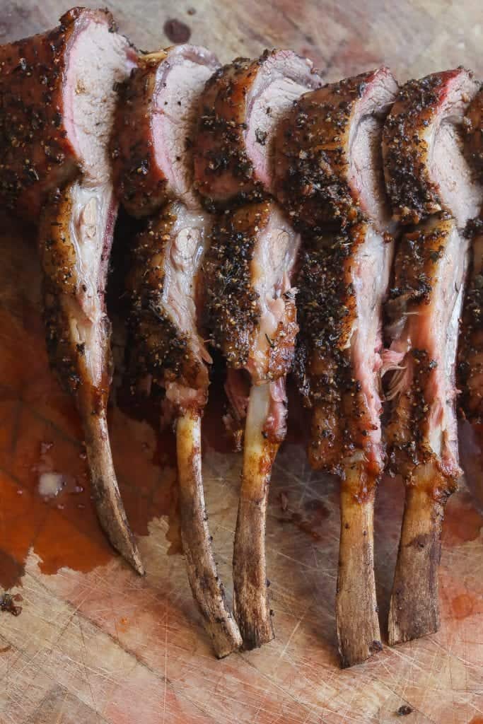 smoked lamb chops on cutting board