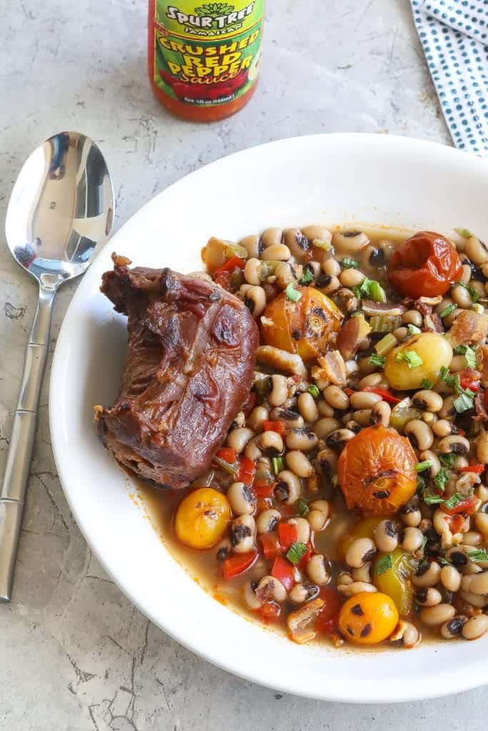 black eyed pea soup in white bow