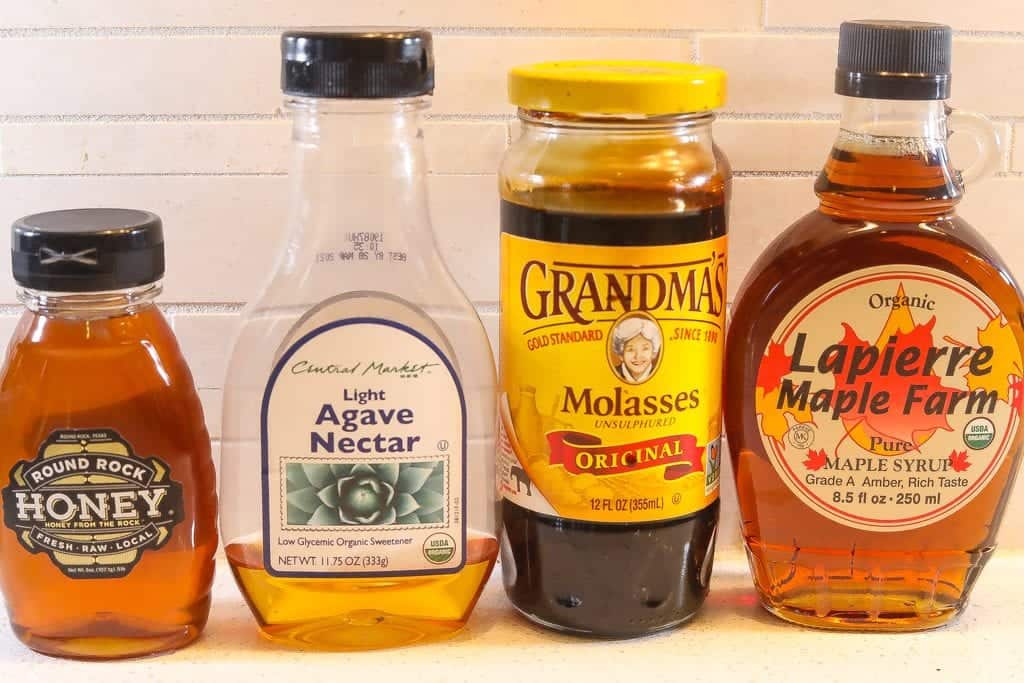 bottled sweeteners - honey, agave, maple syrup, molasses