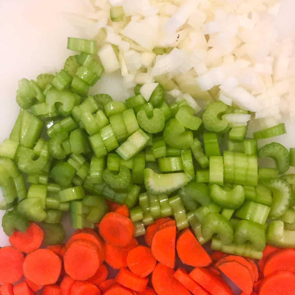 chopped celery, onions, carrots