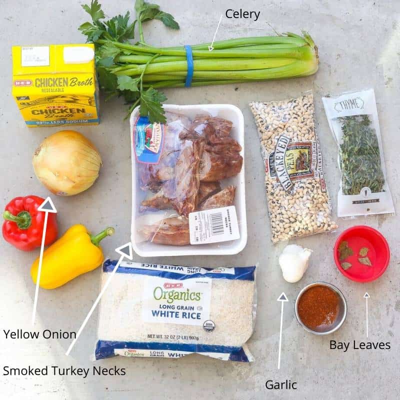 ingredients for hoppin john recipe laid out