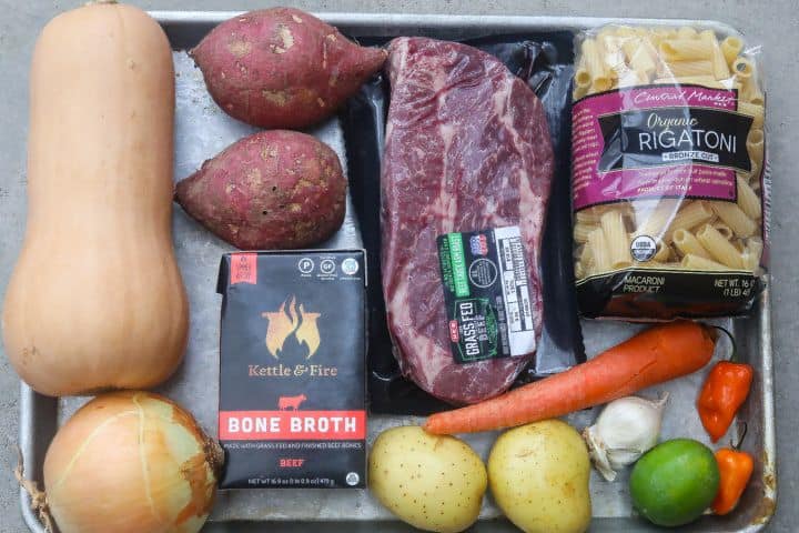 soup ingredients on a tray