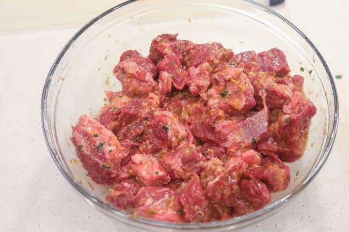 beef marinating in sauce