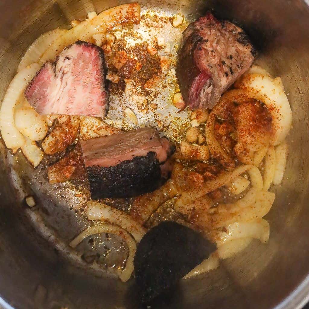 brisket cooking in an instant pot