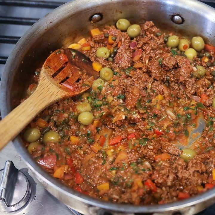 picadillo cooking in a skillet