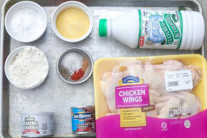 fried chicken ingredients on a tray