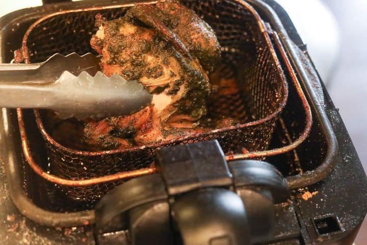 frying cornish hen in fryer