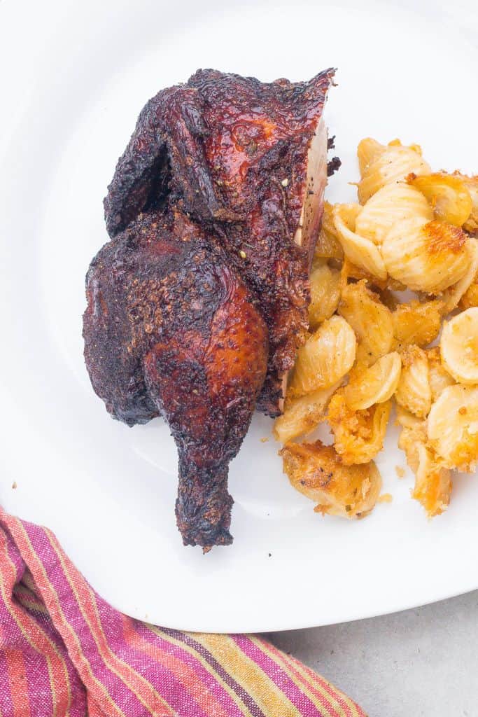 smoked cornish hen half with mac and cheese