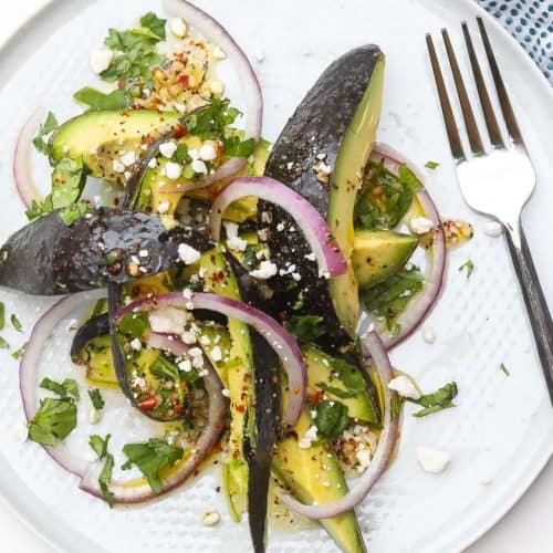 avocado salad on white plate