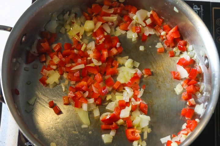 vegetables cooking in pan