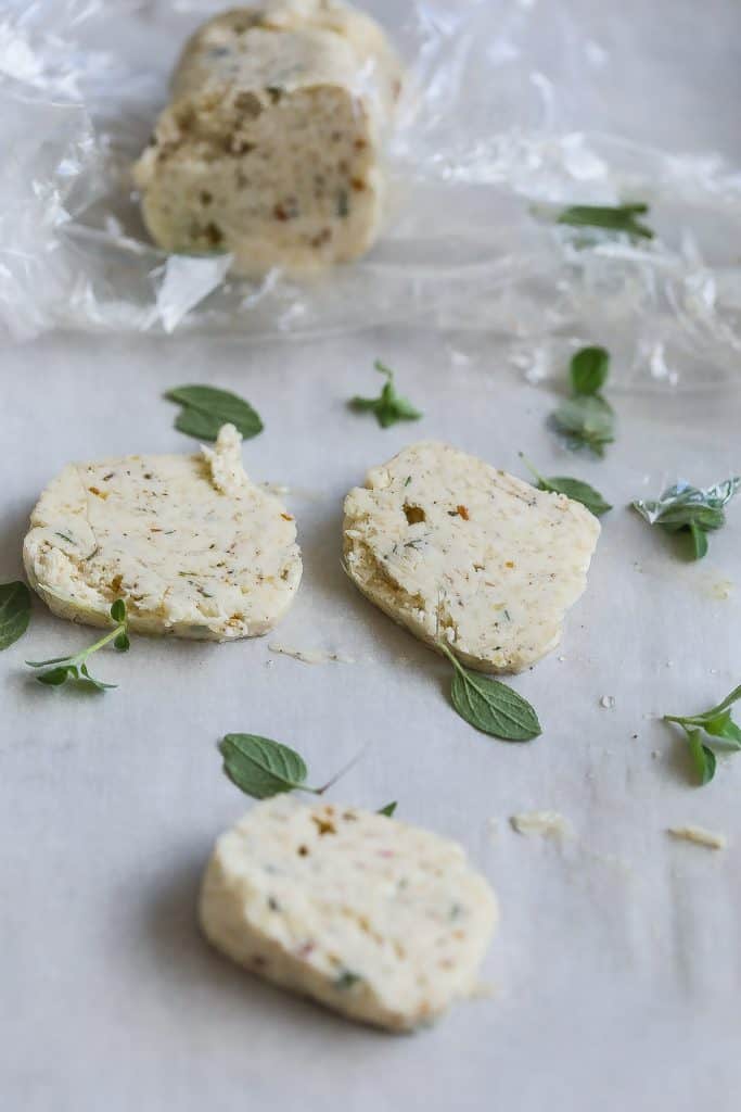 slices of compound butter on parchment paper