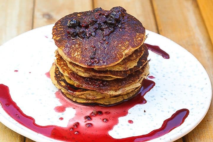 gluten free pancakes stacked a plate