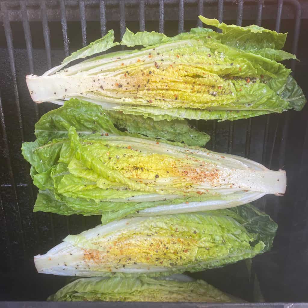 romaine lettuce hearts on the grill