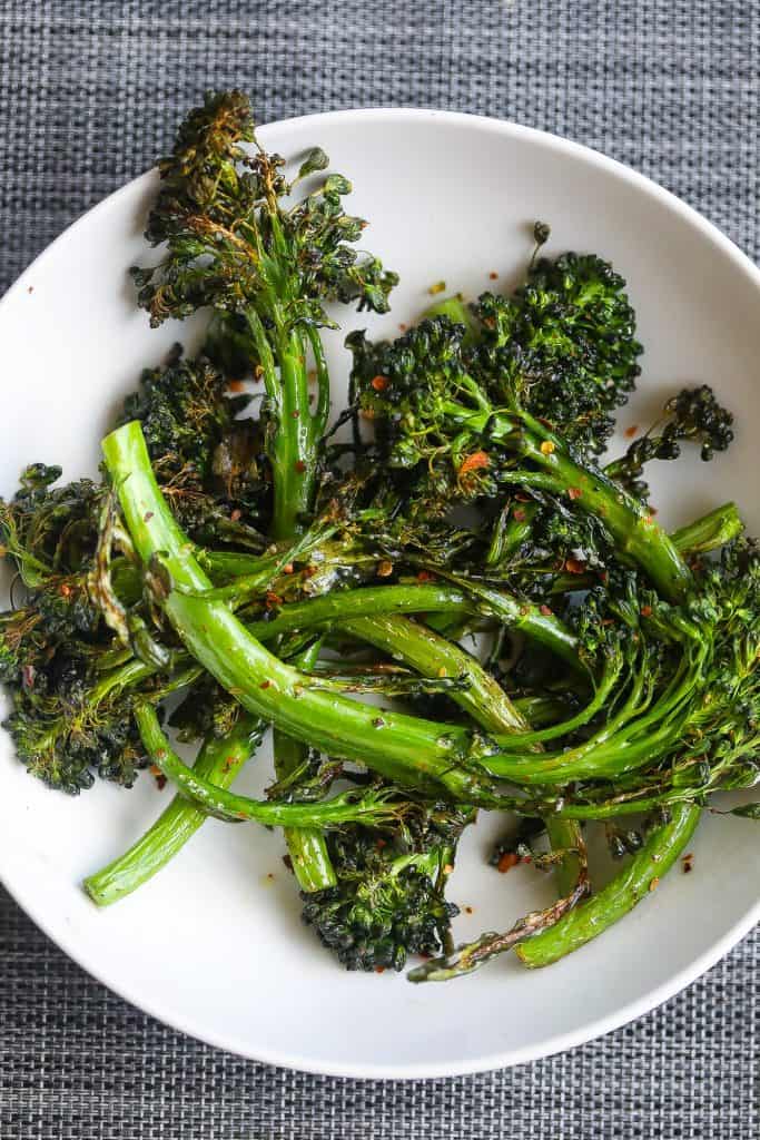 broccolini in a white bowl