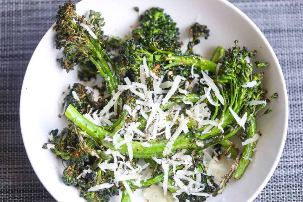 broccolini in a white bowl