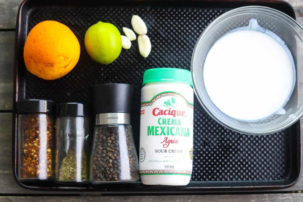 salad dressing ingredients on a tray