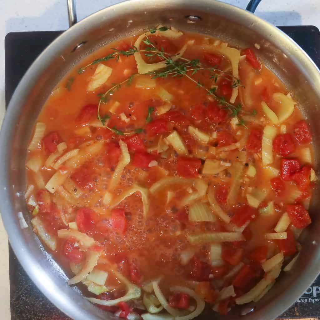 tomatoes and fennel in saucepan