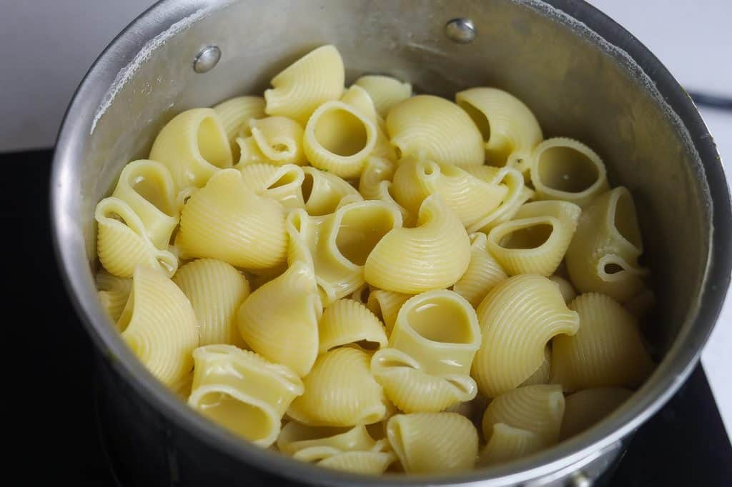 pasta shells in a pot