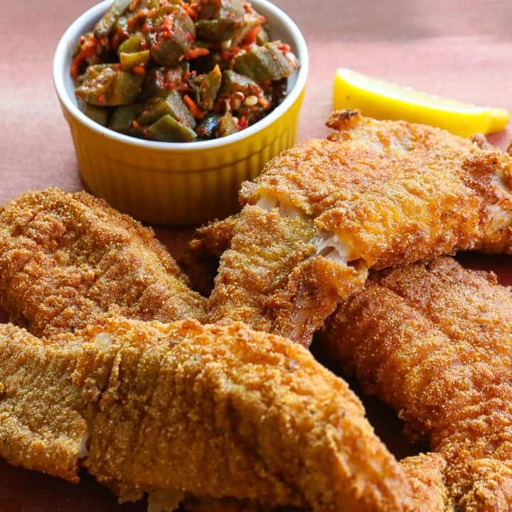 southern fried catfish on a red table