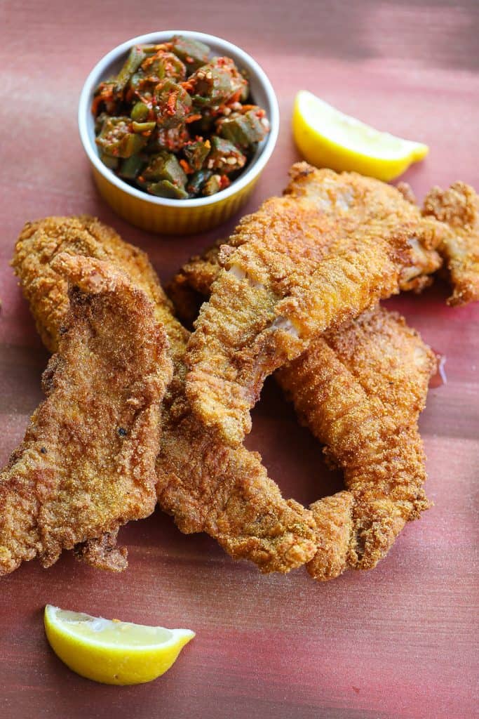 southern fried catfish on a red table