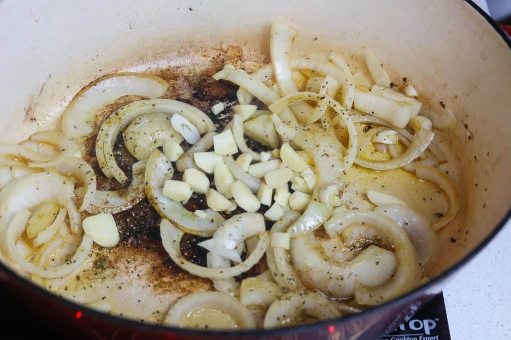 onions and garlic sauteing