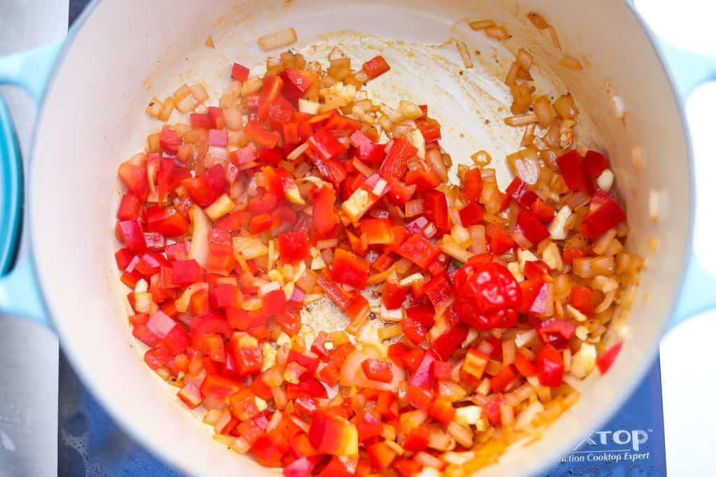 vegetables auteing in a pan