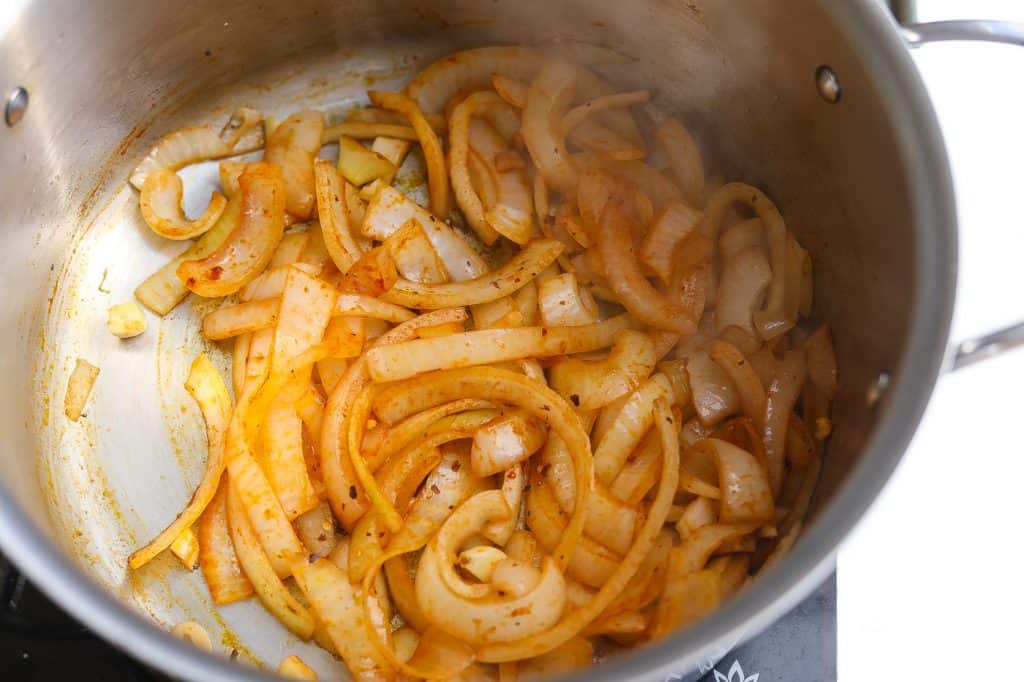 onions sauteing in pot