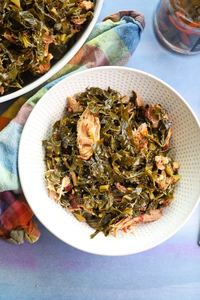 collard greens with smoked turkey in a bowl