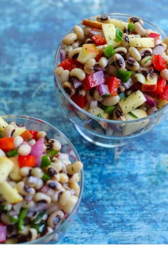 blackeyed pea salad in clear bowls