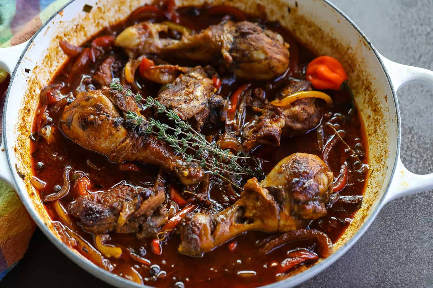 brown stew chicken in pot