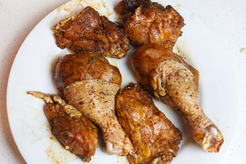 seasoned chicken on white plate