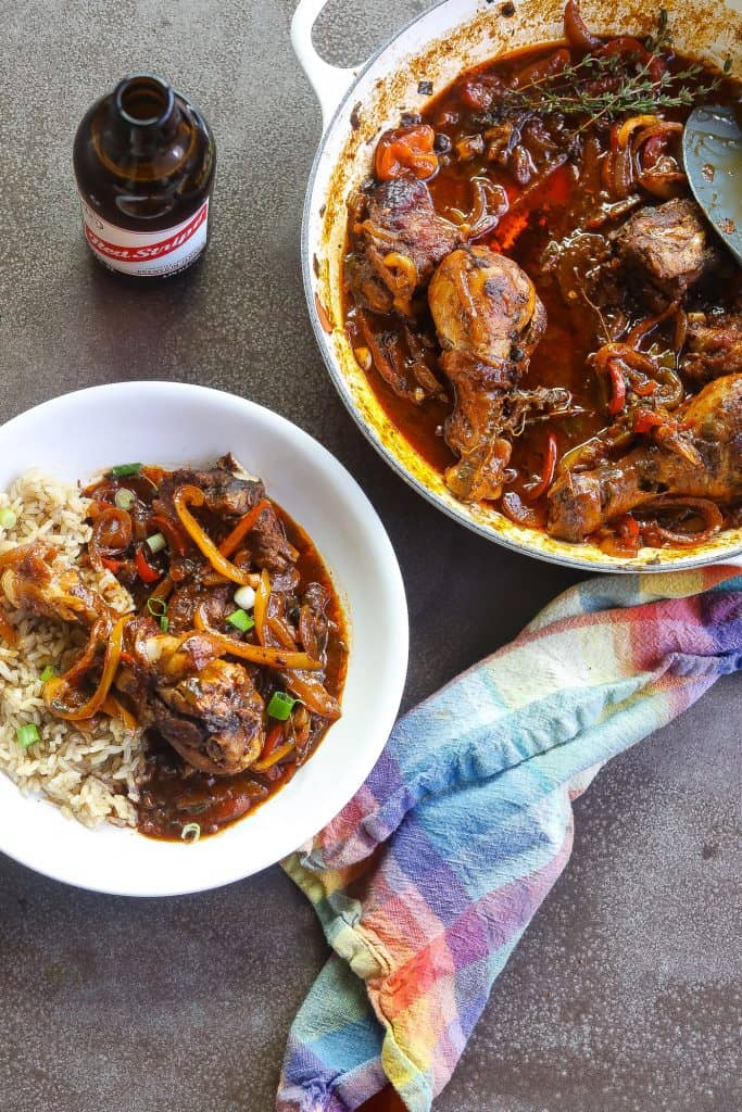 brown stew chicken in pot