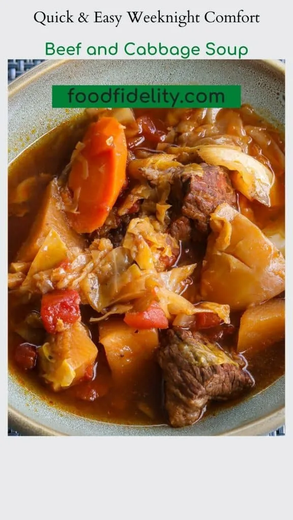 beef and cabbage soup in a large green bowl
