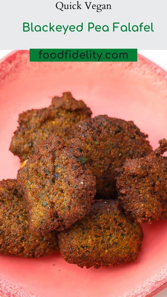 blackeyed pea falafel on a pink plate