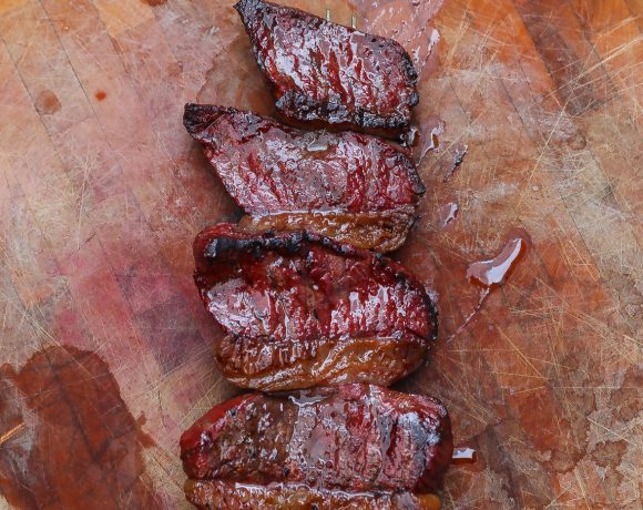 grilled picanha steak on cutting board