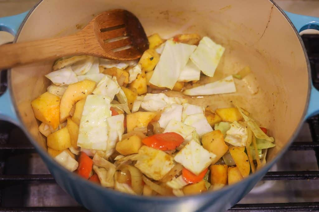 vegetables cooking in a pot