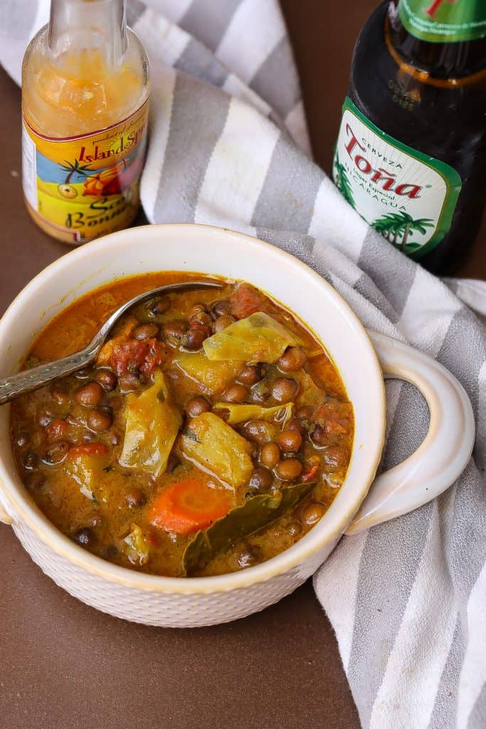 pigeon pea stew in a white bowl