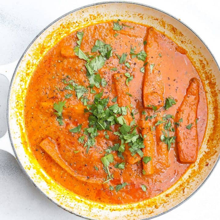 carrot curry in white pan