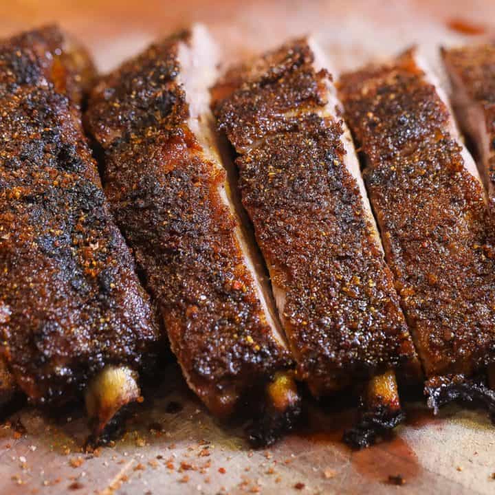 baked ribs on cutting board