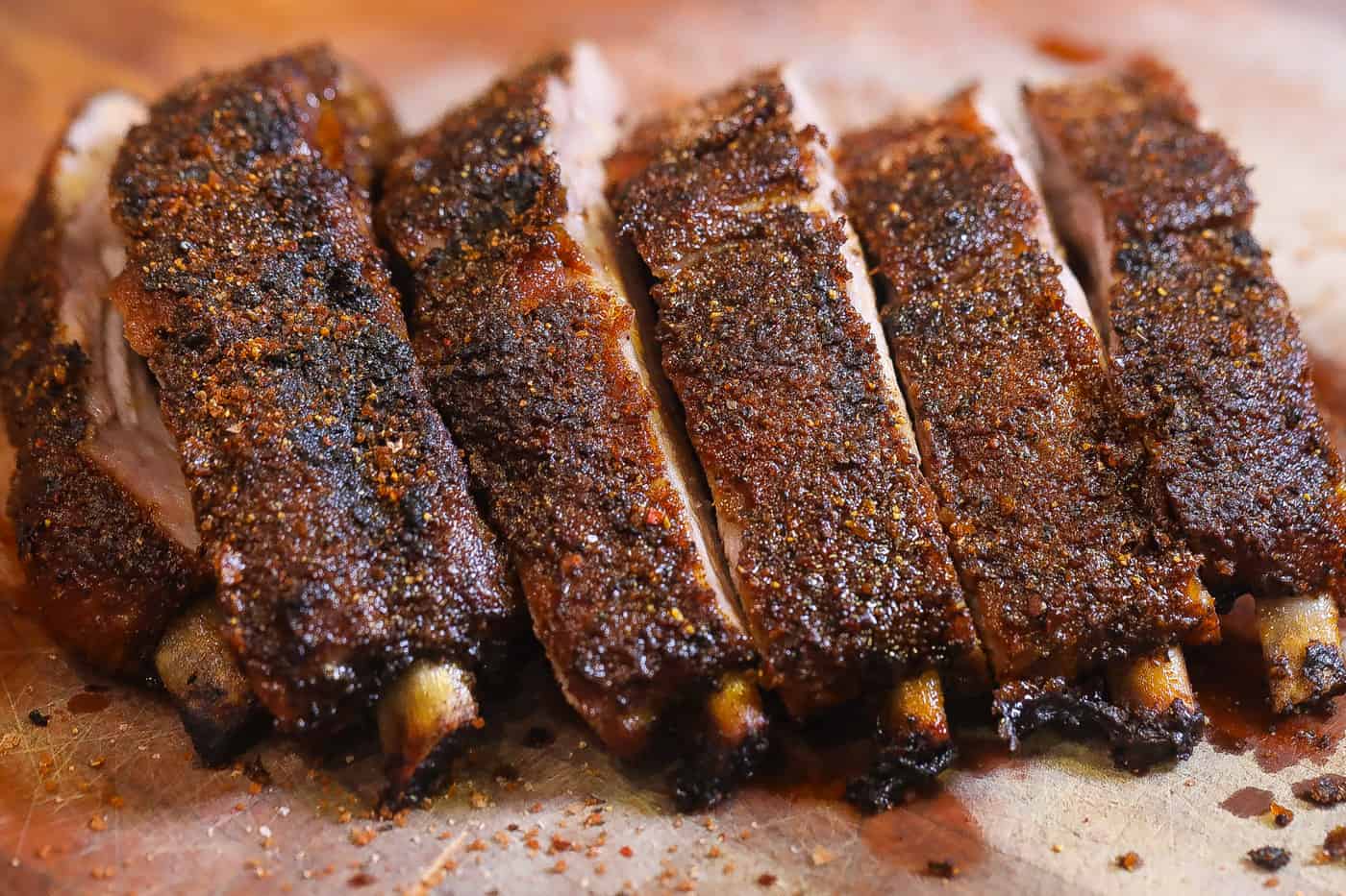 baked ribs on cutting board