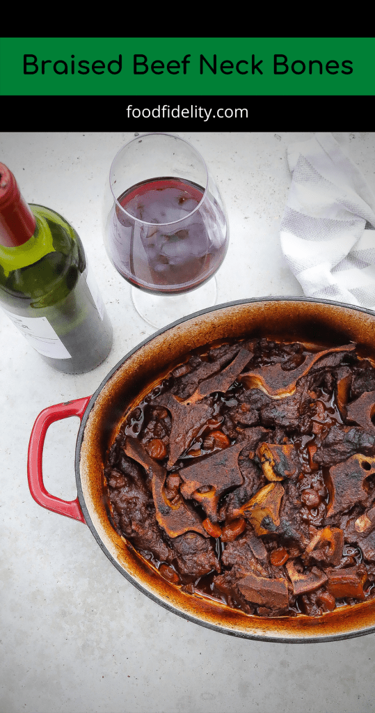 beef neck bones braising in a pot