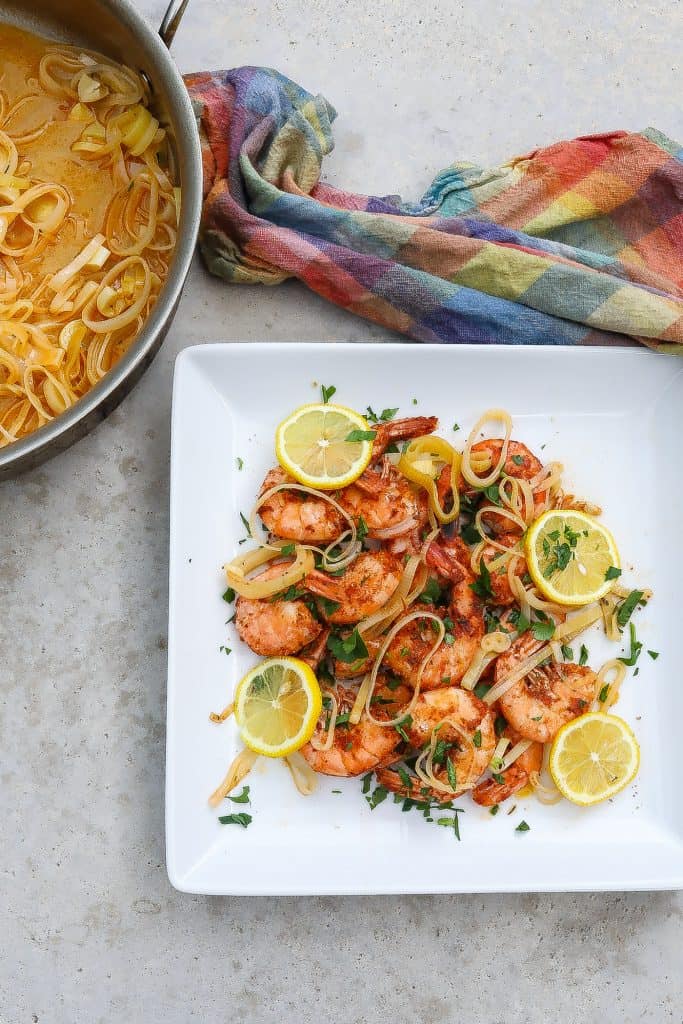 beer steamed shrimp on white plate